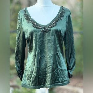 🦋 Elegant Green Embellished Women's Top